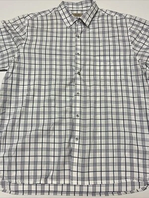 Tasso Elba Short Sleeve Button Up Shirt Men XXL White & Blue Slim Fit City Plaid - Image 1 of 4