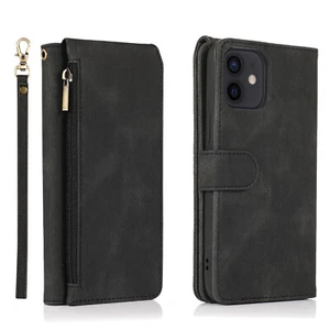 For iPhone 16 Plus Pro Max Leather Wallet Zipper Case Phone Protective Cover AUS - Picture 1 of 13