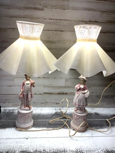 Bisque Victorian-Style of Gentleman and Lady Lamps CIRCA 1960s - Picture 1 of 12