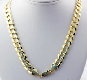 9.80mm 24" 66.00gm 14k Solid Yellow Gold Heavy Men's Flat Cuban Necklace Chain - Picture 1 of 4