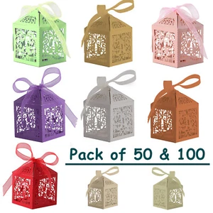 50/100x Amor Corazón Corte Láser Boda Fiesta Dulces Caramelos Cajas de Regalo con Cinta - Imagen 1 de 133