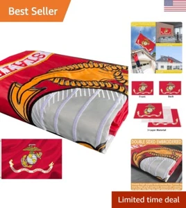 Outdoor Marine Corps Flag - Double Sided Embroidered Banner with Brass Grommets - Picture 1 of 10