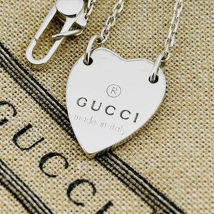 GUCCI Sterling Silver Heart Logo Tag Pendant Necklace No Box【good condition】 - Picture 1 of 14