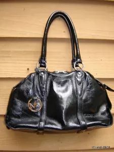 MICHAEL KORS black Patten Leather Satchel style belted Purse Handbag excellent - Picture 1 of 9