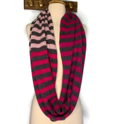 Bufanda halógena para mujer 100 % cachemir gris rosa a rayas cuello infinito ¡NUEVA SIN ETIQUETAS! Foto 1 de 4