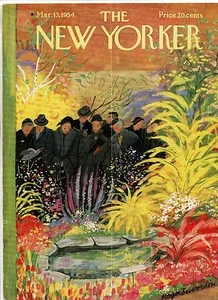 Vintage NEW YORKER Magazine Cover Mar 13 1954 Funeral mourners gravesite  - Picture 1 of 1