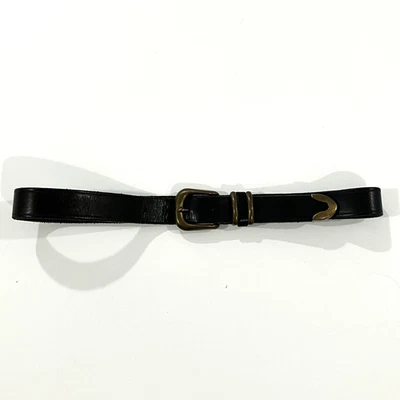 Vintage Black Leather Brass Belt Made in USA Small 28-30” - Image 1 of 4