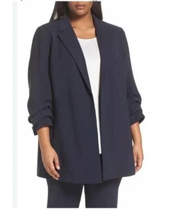 Lafayette 148 New York Women Oversized Navy Open Front Ruched Sleeve Blazer S - Picture 1 of 6