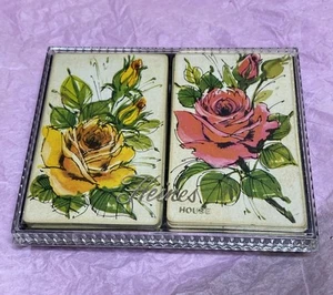 Heines House Royale Playing Cards Double Decks Pink & Yellow Roses Complete - Picture 1 of 8