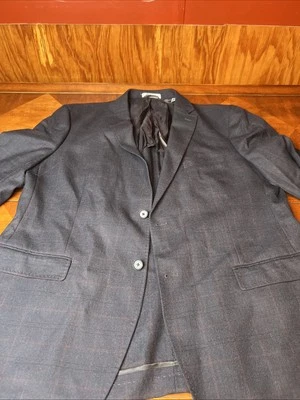 NWT DKNY Men’s Sport Coat Navy Blue Plaid Blazer Suit 48L Jacket Classic Fit - Image 1 of 4