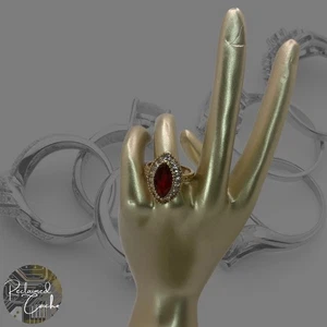 Womens Gold Tone Red Rhinestone Marquise Statement Cocktail Fashion Ring Sz 6.5 - Picture 1 of 7