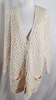 Lands End Womens Cardigan Button Down Ivory Gold Flecks Polyester Cotton 3X - Image 1 of 4