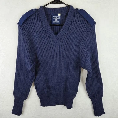 Vintage Citadel Blue Virgin Wool Military V-neck Ribbed Knit Sweater 40 England - Image 1 of 4