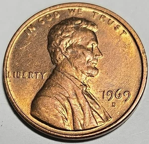 1969 D Lincoln Penny 3.1g Copper Red Errors Floating Roof & D Farther From Date - Picture 1 of 10
