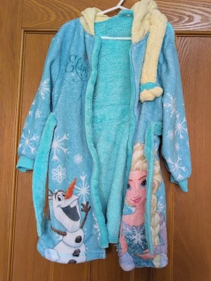 Hooded Fleece Dressing Gown Girls Frozen Elsa Nightwear Plait Size 4-5 George - Image 1 of 4
