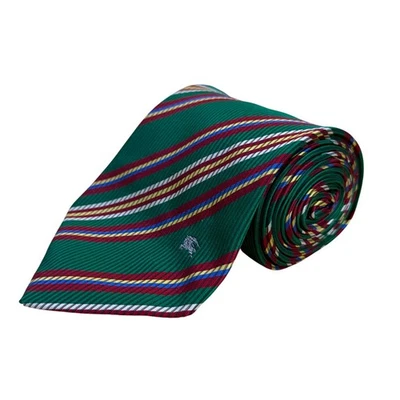 Corbata a rayas de seda verde multicolor clásica vintage de 3,75" de ancho para hombre Foto 1 de 4