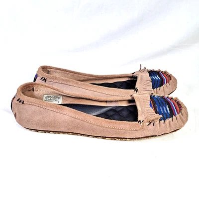 Reef Winter Drift Women's Moccasins Taupe Suede Colorful Southwestern Size 10 - Image 1 of 4