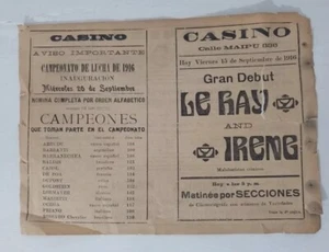 Antique 1916 LeHay & Irene Jugglers • Wrestling Championship Program Casino - Picture 1 of 2