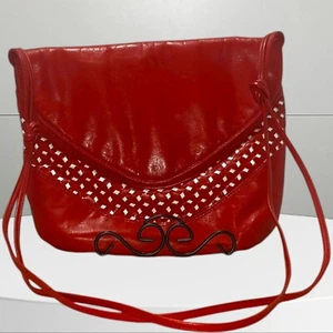 Bolso de hombro grande rojo de cuero - nailon - forrado en negro - Imagen 1 de 8