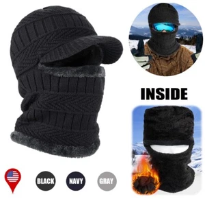 Winter Knitted Brim Hat Full face Mask Warm Cycling Ski Balaclava Men Women US - Picture 1 of 15