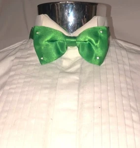 Green, Silk, Rhinestone Bow Tie Adjustable Wedding Party Event Dickie Bow Unisex - Picture 1 of 3