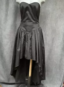 Vtg 80s High Low Satin Strapless Prom Dress Black Crinoline Whimsigoth - Picture 1 of 7