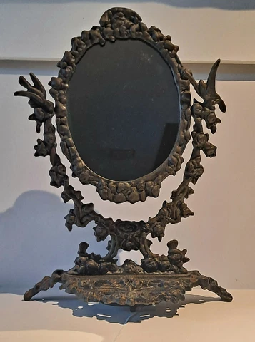 Ornate Rusted Cast Iron Tilt Mirror Stand Shaving Vanity Table Vintage Antique Cover