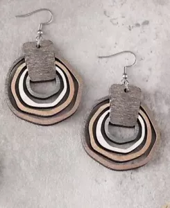 Pendientes colgantes de madera estilo boho con recorte de círculos huecos estilo boutique 1️⃣ - Imagen 1 de 3