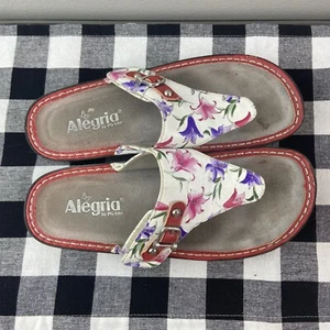 ALEGRIA -VANESSA LILY FLORAL THONG  LEATHER SANDAL SIZE  39(8-8.5) - Picture 1 of 6