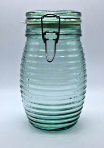 Pot de rangement vintage anneau ruche verre vert avec sceau en caoutchouc fil Canada, 8 pouces de haut
