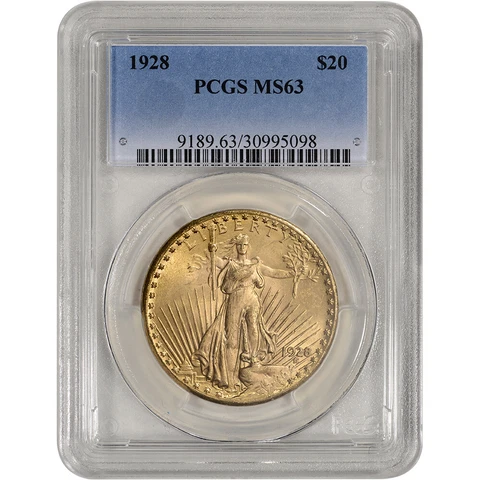 US Gold $20 Saint-Gaudens Double Eagle - PCGS MS63 - Random Date Cover