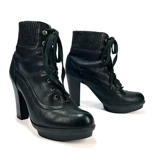 FRYE Damen MIMI Schnürstiefeletten Größe 7,5 M schwarz Leder 4" Absatz/1" Plateau Schnürung - Bild 1 von 15