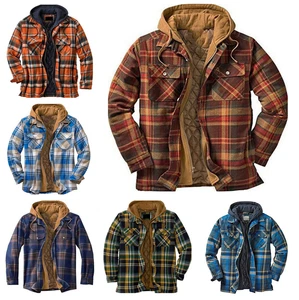 Herren Flanell Gesteppt Jacke Gefüttert Hemd mit Kapuze Winter Plaid Lumberjack· - Bild 1 von 16