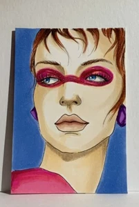 Original ACEO hand painting by Viviana Scala. Karin in pink shiny make up.  - Bild 1 von 3