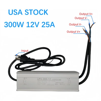 LED Driver 300W Waterproof Outdoor Power Supply, AC 110V to DC 12V Transformer - Image 1 of 4