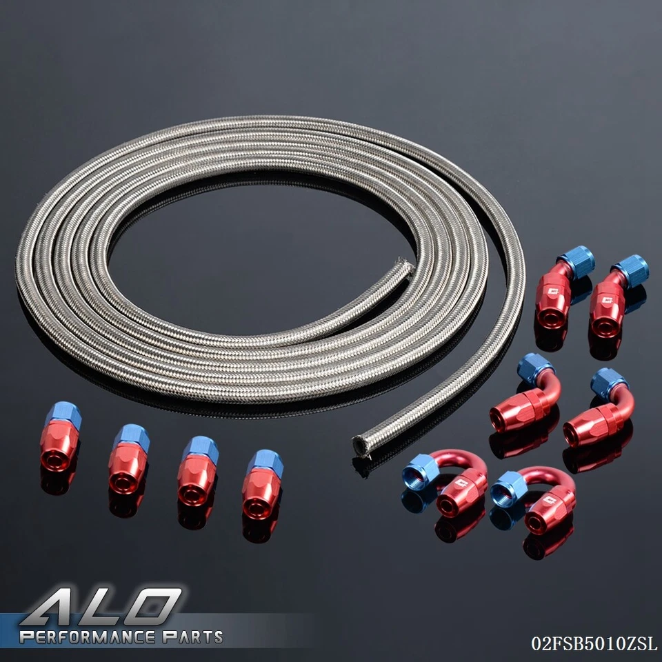 16Ft AN10 -10AN Fitting Stainless Steel Braided Oil Fuel Hose Line Kit - Image 1 of 4