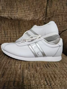 Lauren Ralph Lauren Cayden Sneakers Action Leather Lace Up White Silver Sz 9 LRL - Picture 1 of 8