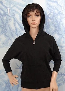 NEW SO LOW 3/4 sleeve black zip up front hoodie sweat shirt, size XS or M - Picture 1 of 4