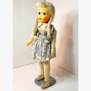 16" 1940s A.D. Sutton & Sons Mask Face Cloth & Sawdust Rag Doll Made in England - Picture 1 of 7
