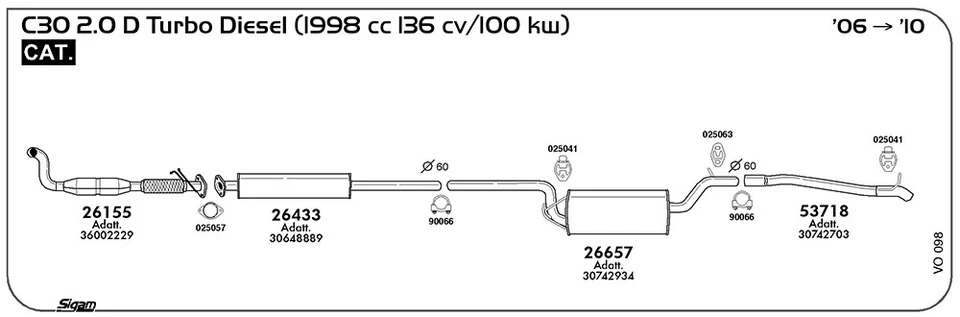 CATALIZZATORE PER VOLVO C30 2.0 D TD 1998 cc 136 cv/100 kw Cat 2006/2010 - Imagen 1 de 1