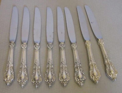 Lunt Sterling Silver Eloquence SET 8 DINNER KNIVES stainless blade 9.25" no mono - Image 1 of 4
