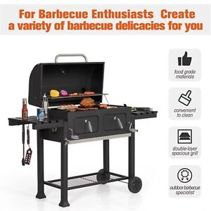 Heavy Duty Charcoal Grill Oversize Cooking Area Outdoor BBQ Grill with 2 Trays