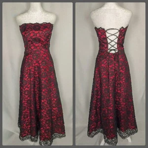 Vtg Womens Dress 4 Black Lace Overlay Strapless Petticoat Whimsigoth Vamp Witchy - Picture 1 of 21