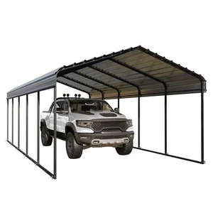 12x25ft Carport Upgraded Galvanized Steel Outdoor Carport Garage Shelter Grey - Picture 1 of 10