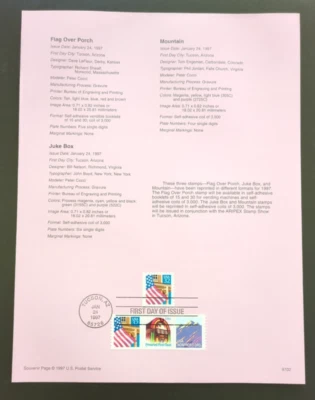 32 Flag over Porch 25 Mountain 5 Juke Box 1997 SOUVENIR PAGE SCOTT # Var SP1099A - Image 1 of 2