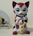 Lorna Bailey Cat Mousetrap Cat Figurine Holding a Mouse. Signed Lorna Bailey.
