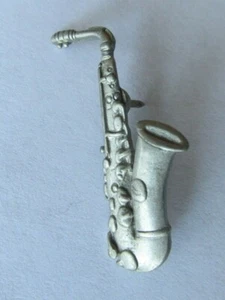 NEW Small Saxaphone Pin Pewter Signed JJ - Picture 1 of 3