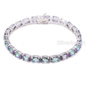 925 STERLING SILVER NATURAL MYSTIC TOPAZ BANGLE WEDDING GIFT WOMENS BRACELET  - Picture 1 of 2