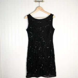 Pisarro Nights Womens Sheath Dress Black Floral Lined Boat Neck Sleeveless Zip 6 - Picture 1 of 6