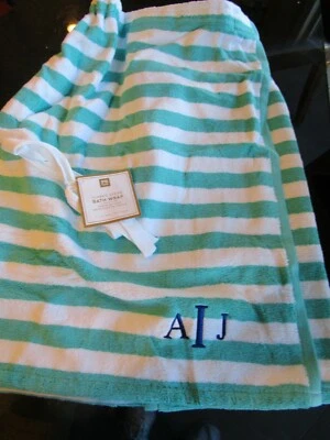 POTTERY Barn Teen Classic Aqua stripe Bath wrap  27 53  mono AIJ  New  - Image 1 of 2